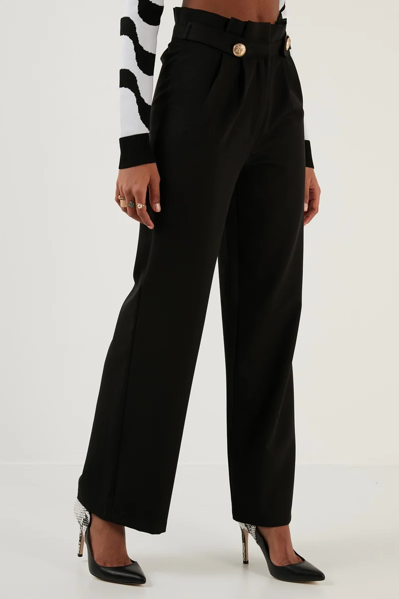 ليلا High Waist Wide Leg Fabric Trousers Women's Trousers 6476001