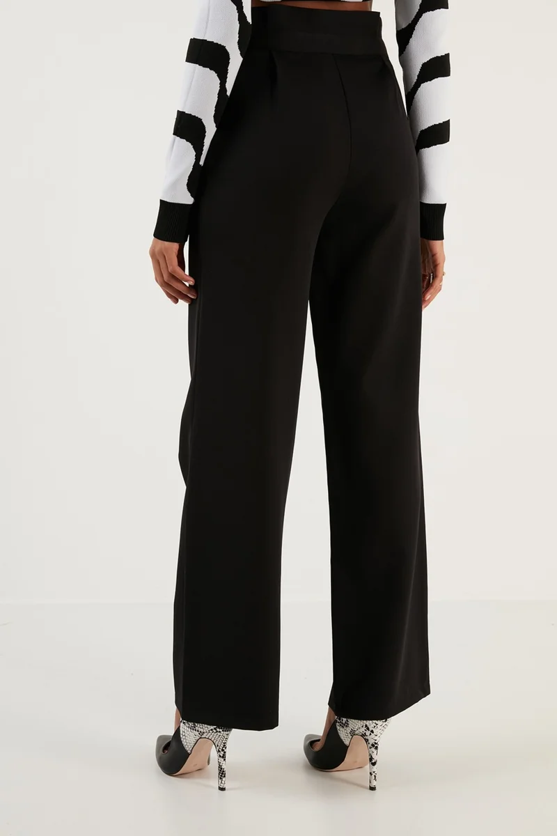 ليلا High Waist Wide Leg Fabric Trousers Women's Trousers 6476001