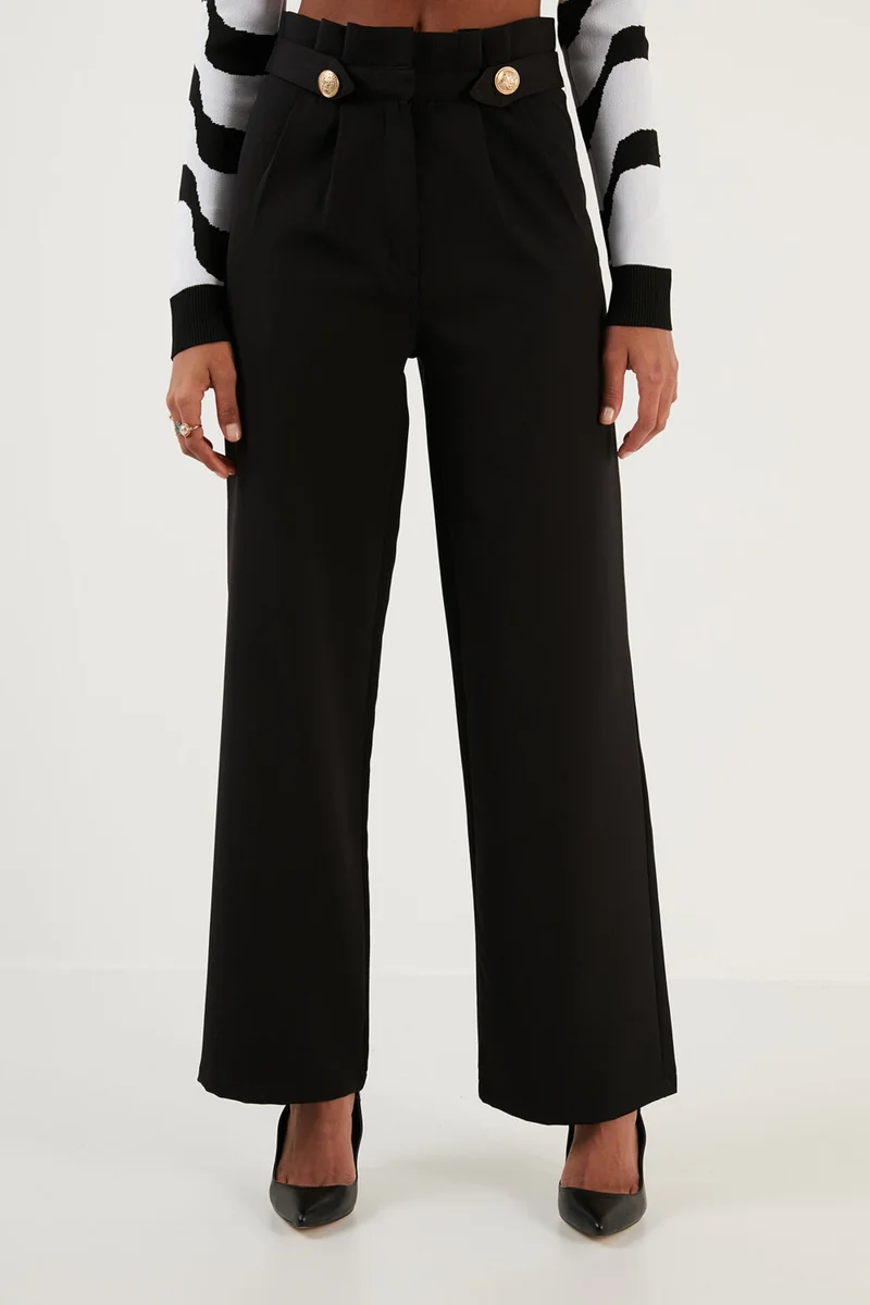 ليلا High Waist Wide Leg Fabric Trousers Women's Trousers 6476001