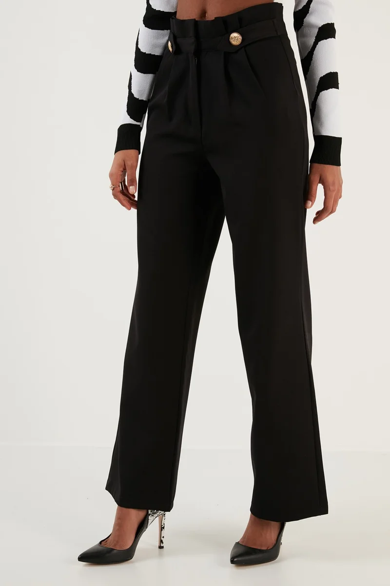 ليلا High Waist Wide Leg Fabric Trousers Women's Trousers 6476001