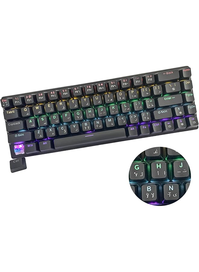 لوحة مفاتيح ميكانيكية للألعاب 68 مفتاحًا 60% أحرف عربية/إنجليزية بإضاءة خلفية RGB USB C اتصال سلكي - Image 2