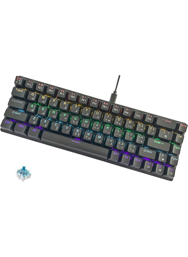 لوحة مفاتيح ميكانيكية للألعاب 68 مفتاحًا 60% أحرف عربية/إنجليزية بإضاءة خلفية RGB USB C اتصال سلكي - Image 1