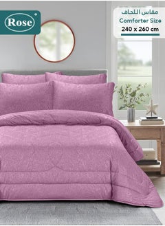 Rose ROSE Luxurious Flory Comforter, Premium Cotton Alternative Microfiber, Set of 6 pieces, Super Soft Cozy Breathable Cooling Lightweight, King size 260x240 cm, Opera Mauve  - Image 1