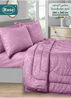 Rose ROSE Luxurious Flory Comforter, Premium Cotton Alternative Microfiber, Set of 6 pieces, Super Soft Cozy Breathable Cooling Lightweight, King size 260x240 cm, Opera Mauve  - Image 2
