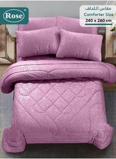 Rose ROSE Luxurious Flory Comforter, Premium Cotton Alternative Microfiber, Set of 6 pieces, Super Soft Cozy Breathable Cooling Lightweight, King size 260x240 cm, Opera Mauve  - Image 3