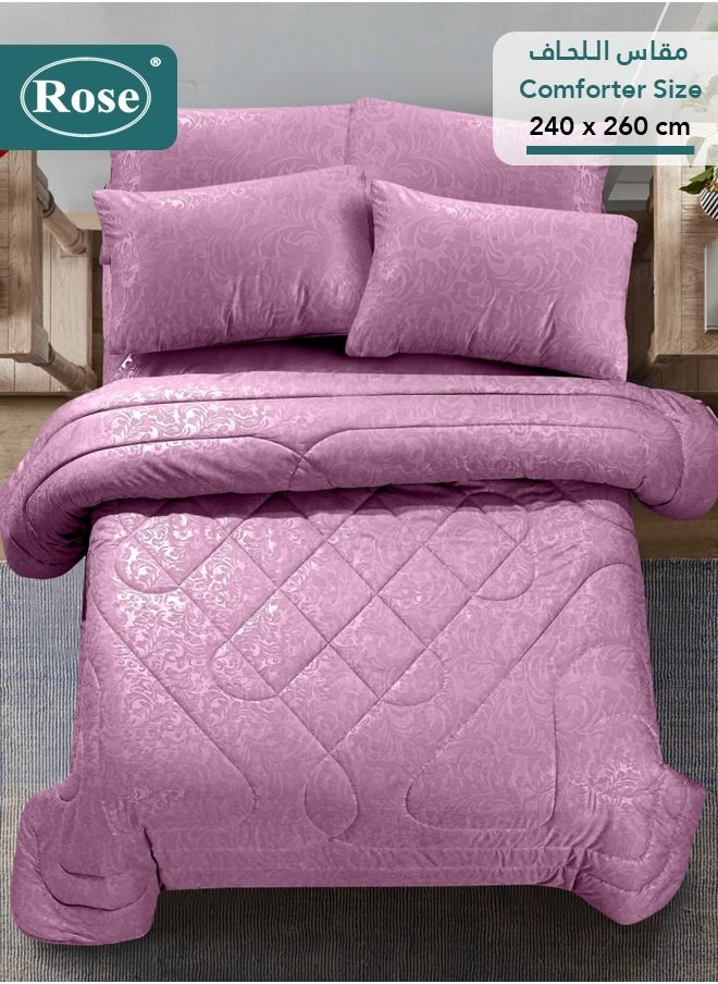 Rose ROSE Luxurious Flory Comforter, Premium Cotton Alternative Microfiber, Set of 6 pieces, Super Soft Cozy Breathable Cooling Lightweight, King size 260x240 cm, Opera Mauve  - Image 3