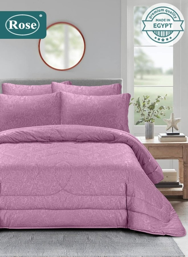 Rose Luxurious Flory Comforter Set, High Quality Microfiber, 6 pieces, Super Soft Cozy Breathable Cooling, King size 240x260 cm, Opera Mauve - Image 1