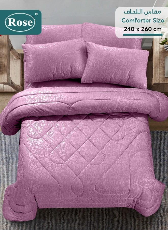 Rose Luxurious Flory Comforter Set, High Quality Microfiber, 6 pieces, Super Soft Cozy Breathable Cooling, King size 240x260 cm, Opera Mauve - Image 4