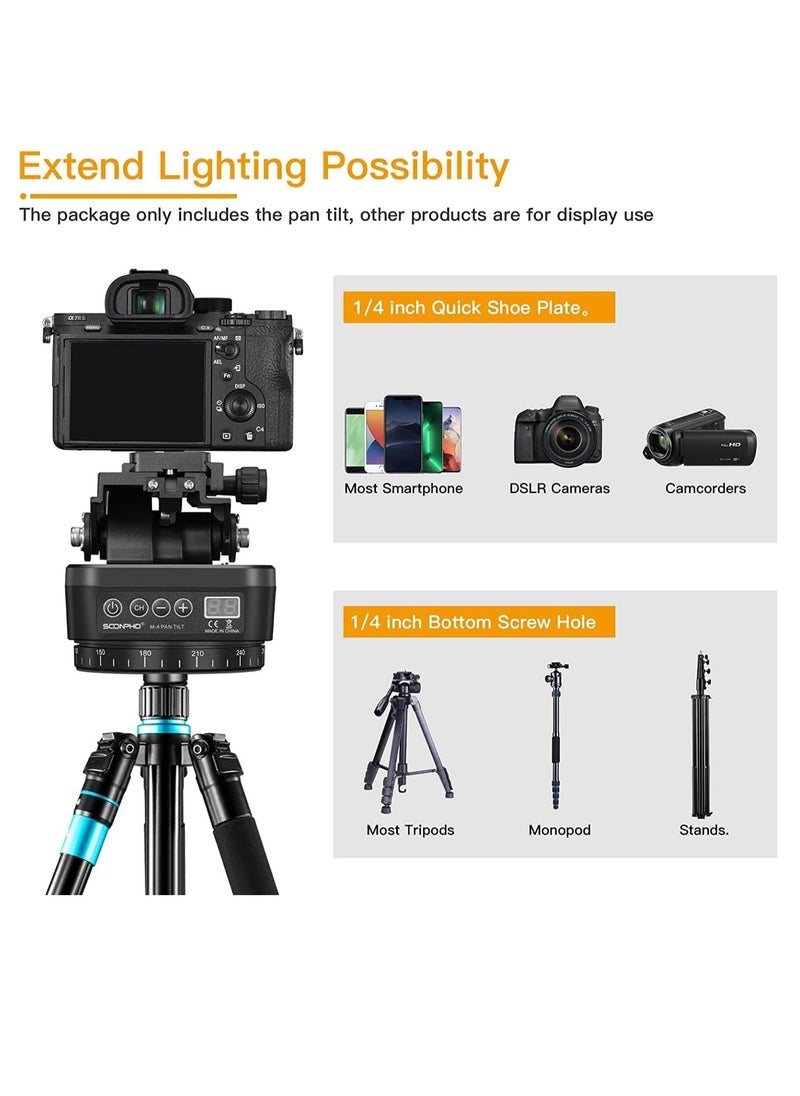 SYOSI - M4 Motorized Rotating Panoramic Tripod Head, Pan Tilt Camera Mount, Remote Control Pan Tilt Head with Remote Control and Mobile Phone Clip for DSLR Cameras, Camcorders, Smartphones, Tripod - Image 1