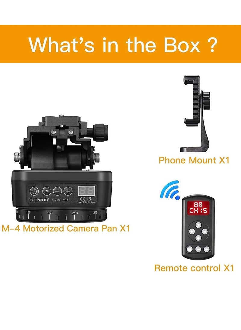 SYOSI - M4 Motorized Rotating Panoramic Tripod Head, Pan Tilt Camera Mount, Remote Control Pan Tilt Head with Remote Control and Mobile Phone Clip for DSLR Cameras, Camcorders, Smartphones, Tripod - Image 1