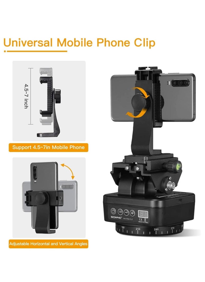 SYOSI - M4 Motorized Rotating Panoramic Tripod Head, Pan Tilt Camera Mount, Remote Control Pan Tilt Head with Remote Control and Mobile Phone Clip for DSLR Cameras, Camcorders, Smartphones, Tripod - Image 1