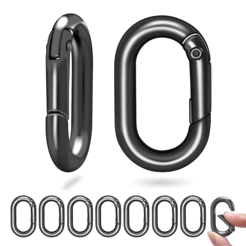 CooBigo 10Pack 1 Inch Small Carabiner Clip Metal Tiny Oval Carabiner Spring O Rings Hooks for Paracord Lanyard Keychain, Car Key Rings Hook, Dog Tag Clips, Purse Keychain Replacement (Gunmetal Black) - Image 1