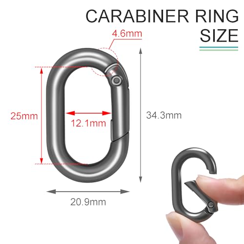 CooBigo 10Pack 1 Inch Small Carabiner Clip Metal Tiny Oval Carabiner Spring O Rings Hooks for Paracord Lanyard Keychain, Car Key Rings Hook, Dog Tag Clips, Purse Keychain Replacement (Gunmetal Black) - Image 2