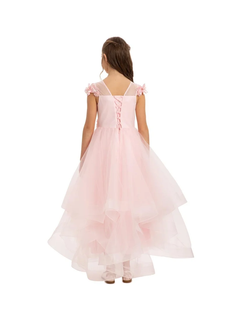 VIA BAMBINO Girls' Tiered Tulle Gown Pink