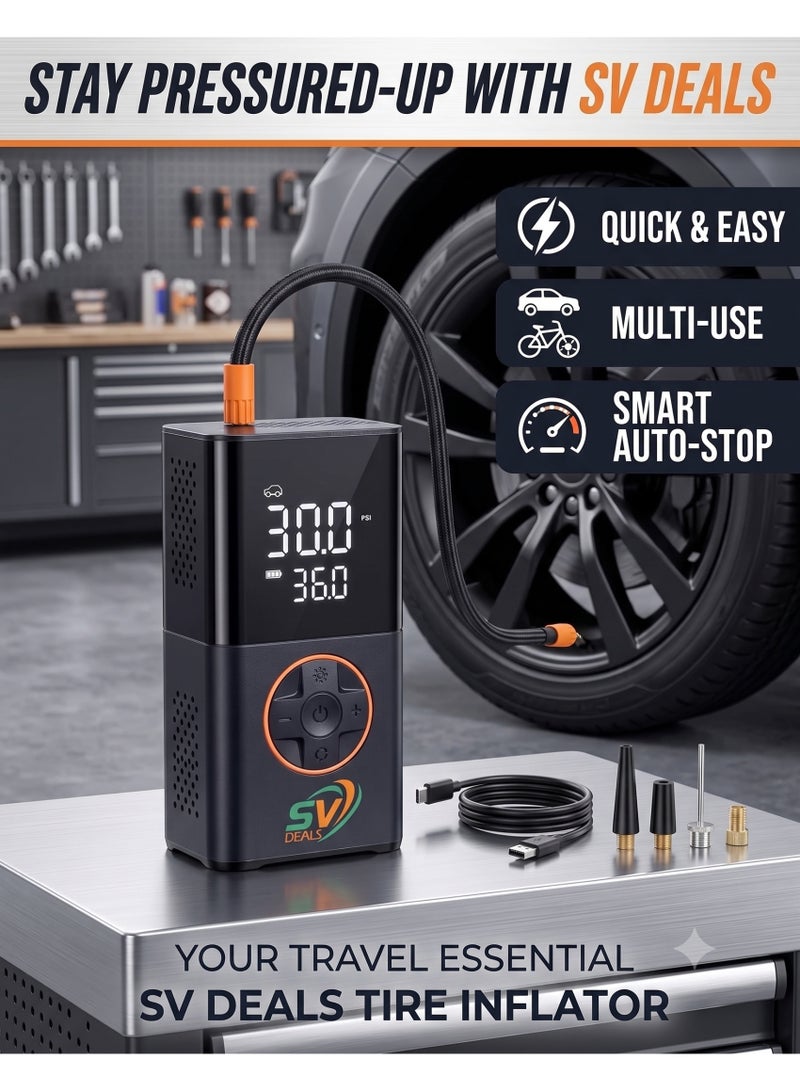 SV DEALS Portable Car Air Compressor - 12V Tyre Inflator with Digital Pressure Gauge & Auto Shut-Off, Fast Inflation Pump with LED Light for Cars, Motorcycles, Bikes & Balls, Heavy Duty - Image 2