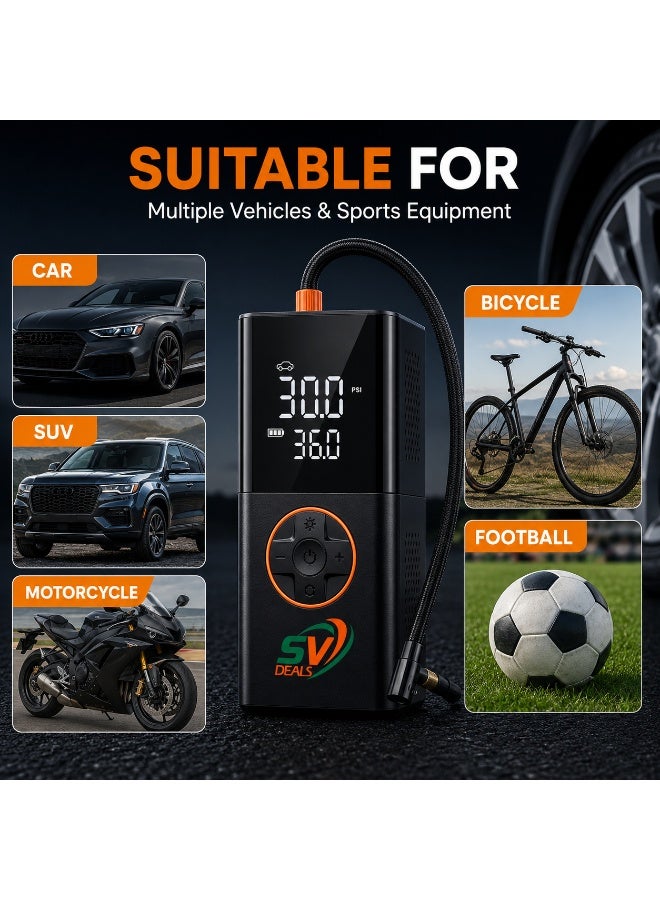 SV DEALS Portable Car Air Compressor - 12V Tyre Inflator with Digital Pressure Gauge & Auto Shut-Off, Fast Inflation Pump with LED Light for Cars, Motorcycles, Bikes & Balls, Heavy Duty - Image 4