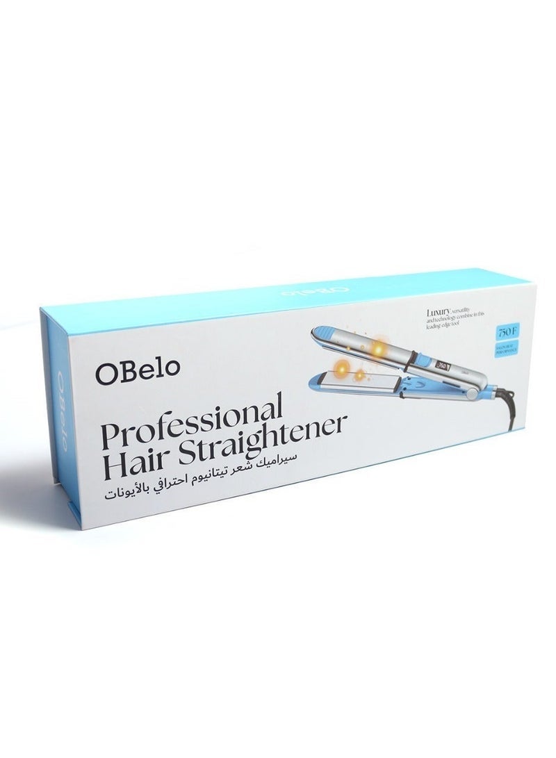 OBelo Professional 2-in-1 Titanium Ceramic Hair Straightener and Curler, equipped with ionic technology to reduce frizz, protect hair, and deliver salon-quality results at home. - Image 2