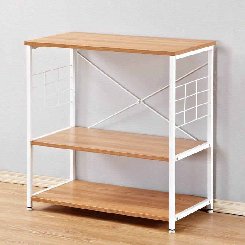 THE BESTSELLERS THE BESTSELLERS 28745 Wood Kitchen Utility Microwave Oven Powder Coated Finish Storage Metal Rack White 28 x 157inch  - Image 4