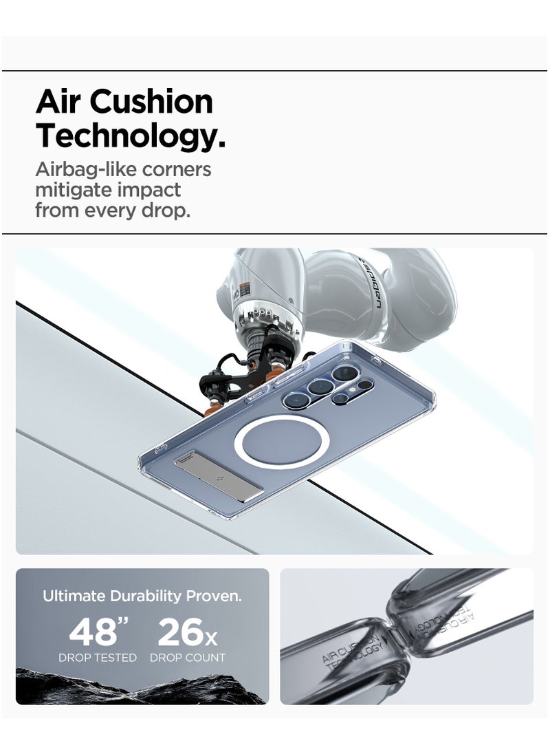 Spigen - Ultra Hybrid S MagFit Samsung Galaxy S25 ULTRA Case Cover MagSafe with Kickstand - Clear White - Image 1
