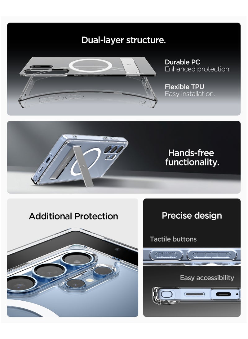 Spigen - Ultra Hybrid S MagFit Samsung Galaxy S25 ULTRA Case Cover MagSafe with Kickstand - Clear White - Image 1