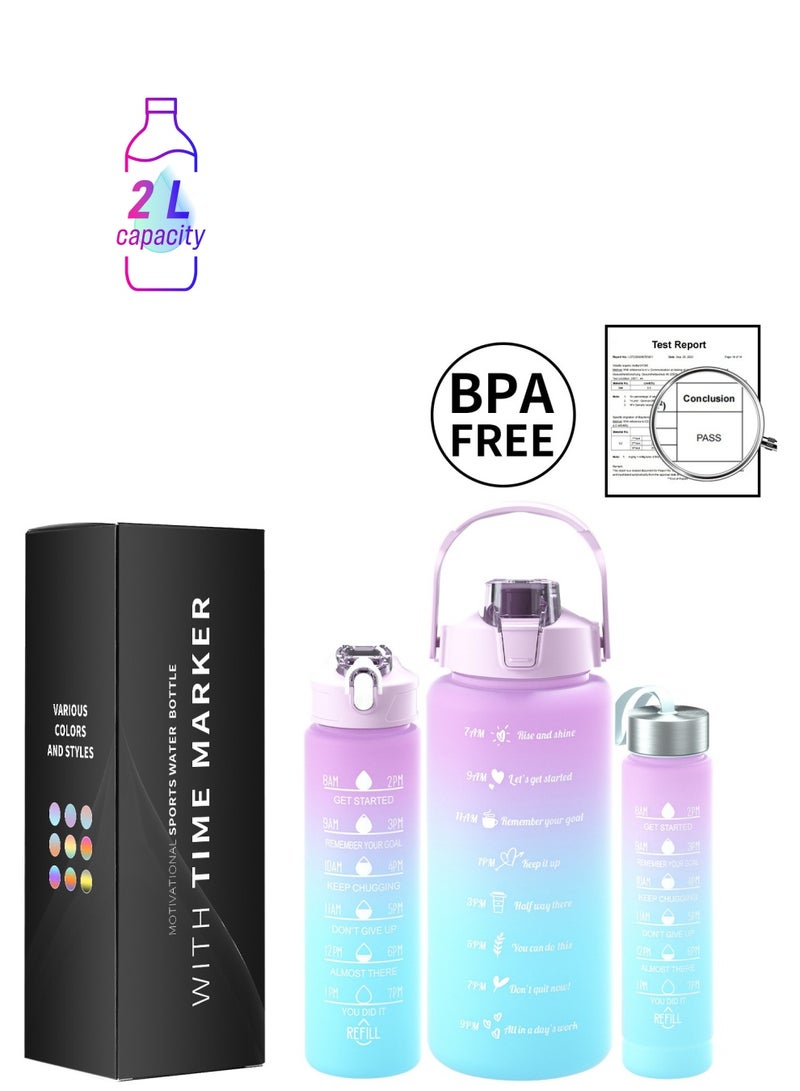 3in1 large-capacity water bottle set, 300ML, 750ML, 2000ml.A water bottle with its own straw and PP material, suitable for students, families, offices and travelers, and a portable water bottle (multi-color) that meets the drinking needs of different users  - Image 1