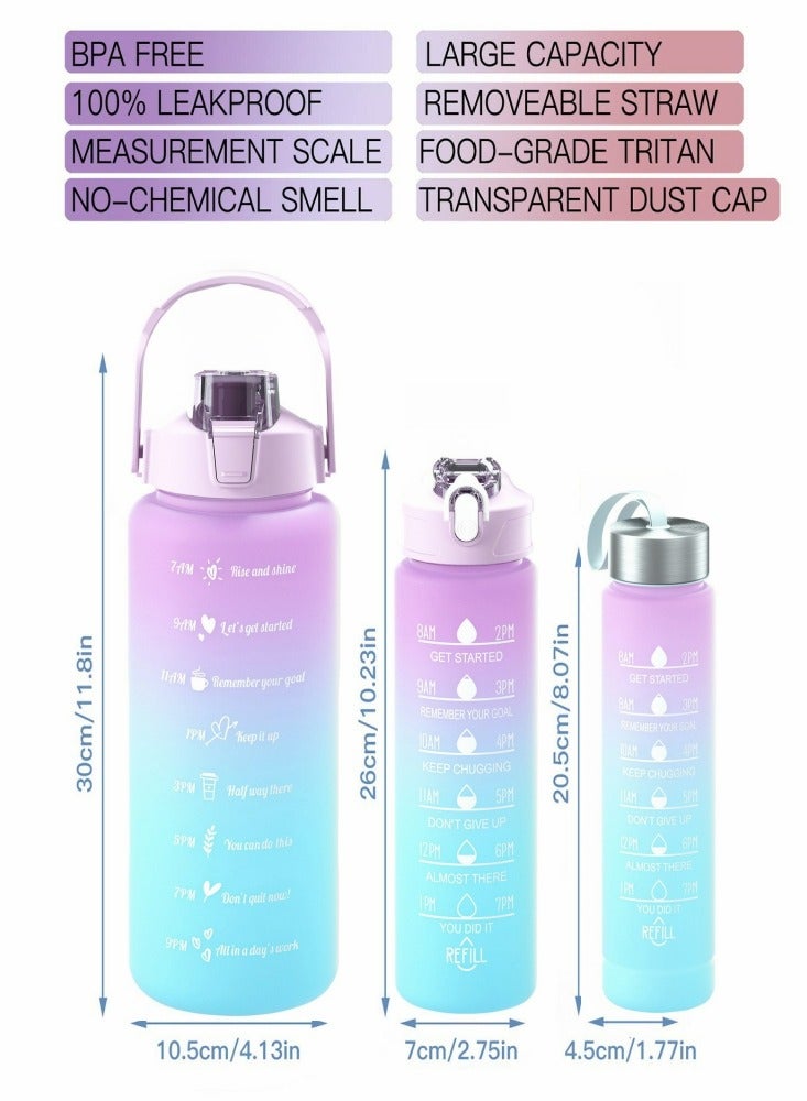 3in1 large-capacity water bottle set, 300ML, 750ML, 2000ml.A water bottle with its own straw and PP material, suitable for students, families, offices and travelers, and a portable water bottle (multi-color) that meets the drinking needs of different users  - Image 2