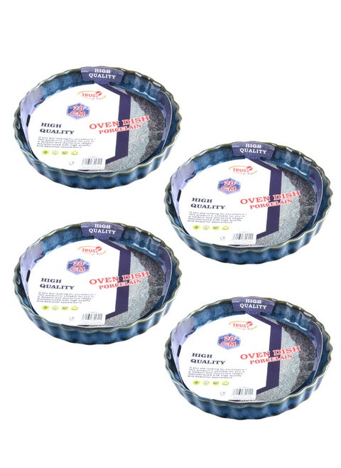 4-Piece Round Porcelain Baking Dish 20CM Blue