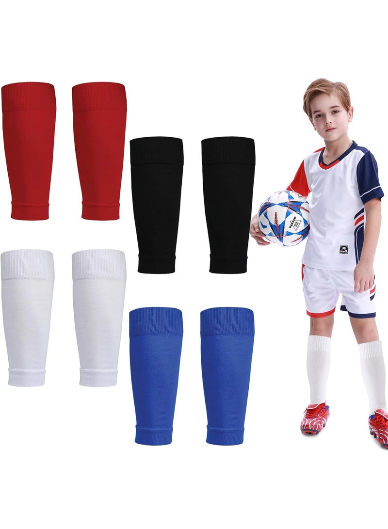 FAYET 4 Pairs Kids & Teens Football Sleeves, Breathable Elastic Shin-Guard Sleeves, Compatible with Shin Guards for Soccer Training & Running (One Size) - Image 1