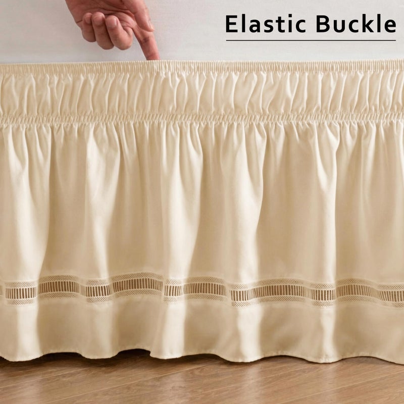 MIYE Wrap Around Ruffled Lace Bed Skirt, Elastic Dust Ruffle with Adjustable Belts, Easy to Put On, Bed Frame Cover, Machine Washable (Ruffled Lace/Light Beige, King/Queen-15 Drop) - Image 5