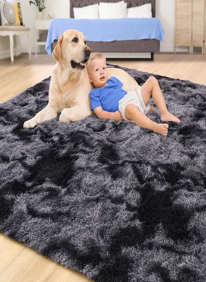 Tepook Soft Fluffy Rugs for Bedroom, 4x6 Area Rug for Living Room, Modern Shaggy Room Rug for Kids Boys Girls, Plush Throw Rugs Indoor Nursery Home Decor Rug with Non-Slip Bottom, Tie-dye Dark Grey - Image 4