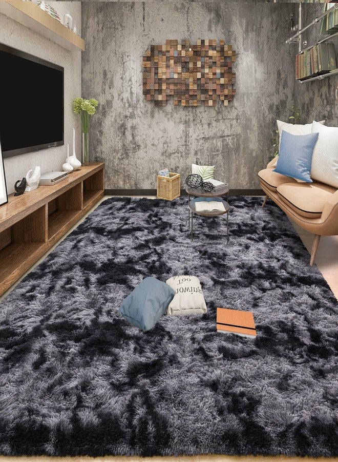Tepook Soft Fluffy Rugs for Bedroom, 4x6 Area Rug for Living Room, Modern Shaggy Room Rug for Kids Boys Girls, Plush Throw Rugs Indoor Nursery Home Decor Rug with Non-Slip Bottom, Tie-dye Dark Grey - Image 3