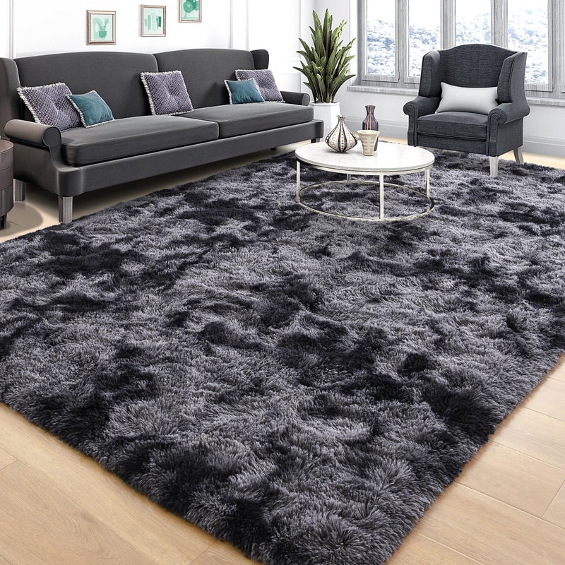 Tepook Soft Fluffy Rugs for Bedroom, 4x6 Area Rug for Living Room, Modern Shaggy Room Rug for Kids Boys Girls, Plush Throw Rugs Indoor Nursery Home Decor Rug with Non-Slip Bottom, Tie-dye Dark Grey - Image 1