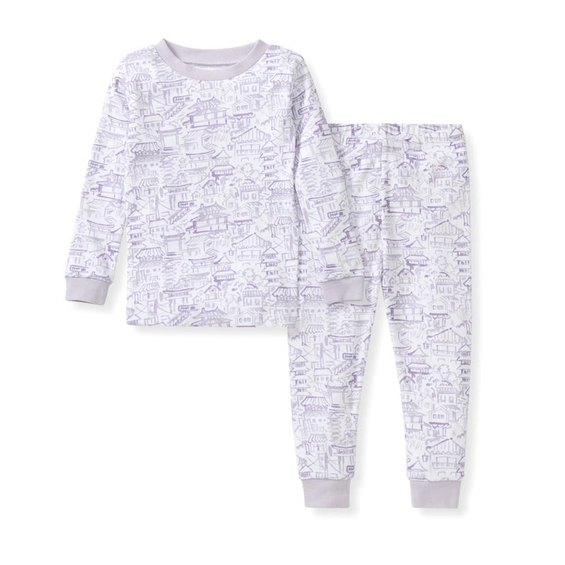 Burt's Bees Baby Girls' Pajamas, 2-Piece Long Sleeve Tee and Pants Organic Cotton PJ Set, Kyoto, 3T - Image 1
