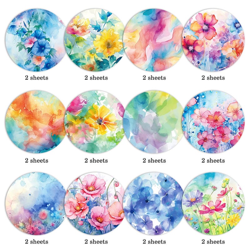 WLXTREE 24 Sheets Floral Scrapbook Paper 30x30cm Watercolor Flower Patterned Double Sided Scrapbooking Decorative Craft for Card Making Kit Cardstock Origami Paper Supplies - Image 2