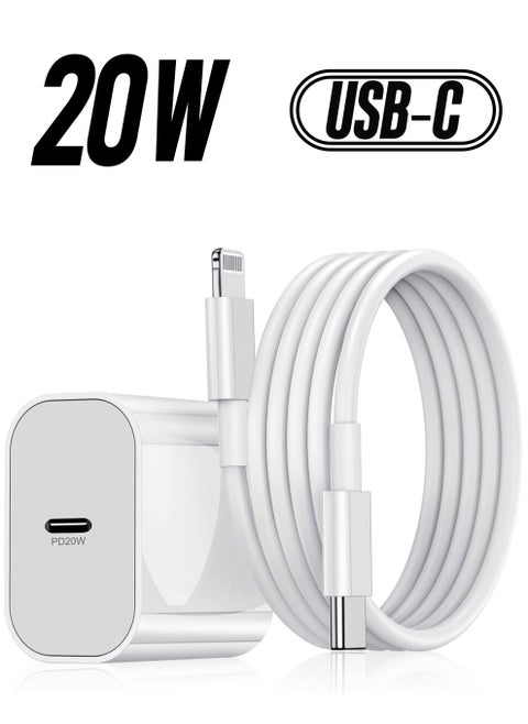 20W Wall Charger Plug Block with USB C to Lightning Cable Cord 1M, iPhone 14 Charging Block Power Adapter Cube for iPhone 14 Pro Max/13 Pro/12 Mini/11,iPad