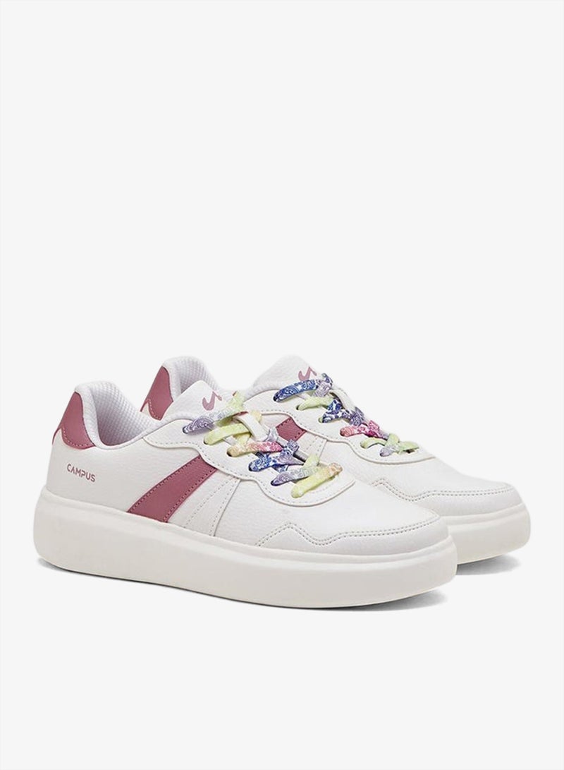CAMPUS Women’s White Low Top Sneakers – Stylish Color-Block Design Shoes with Pink Detailing - Image 3