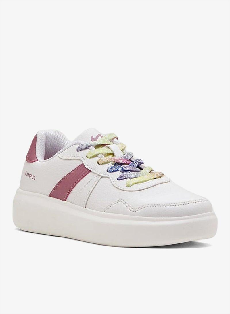 CAMPUS Women’s White Low Top Sneakers – Stylish Color-Block Design Shoes with Pink Detailing - Image 2