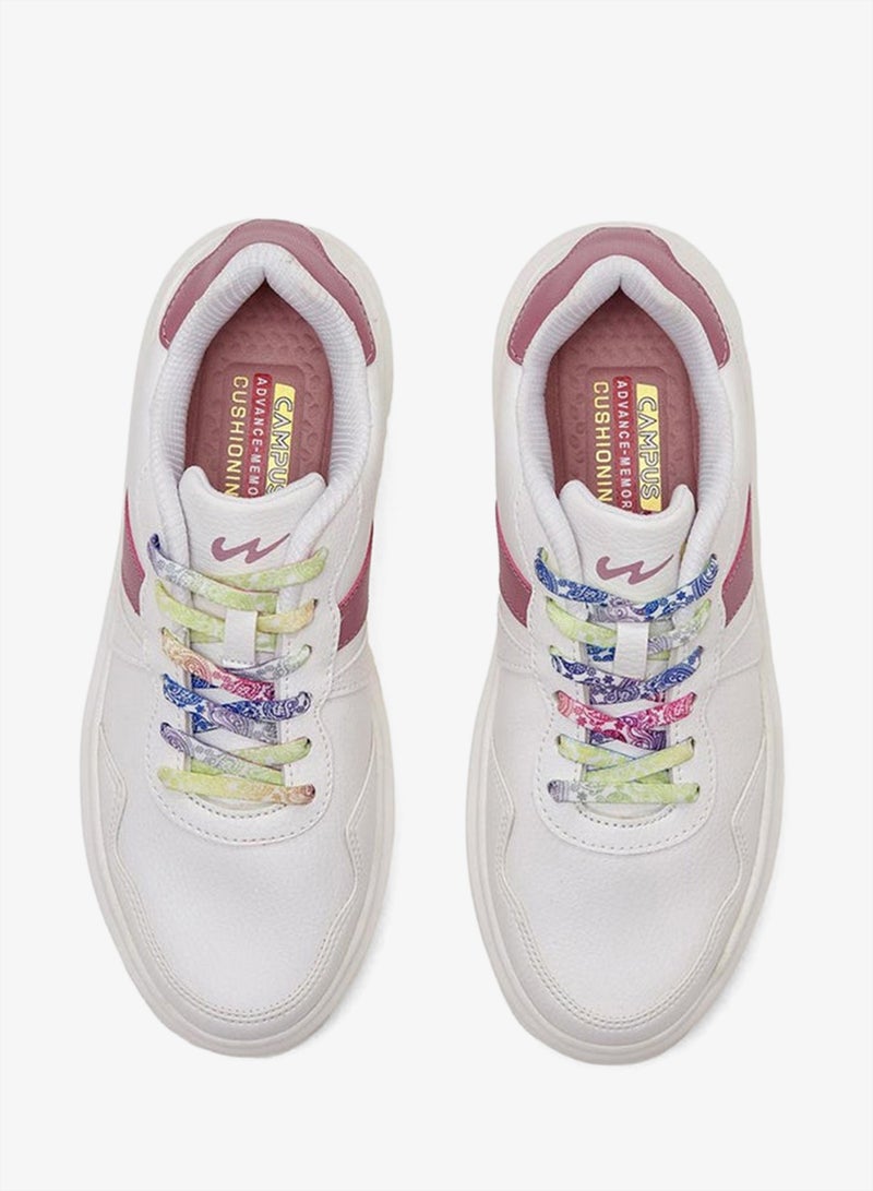 CAMPUS Women’s White Low Top Sneakers – Stylish Color-Block Design Shoes with Pink Detailing - Image 4