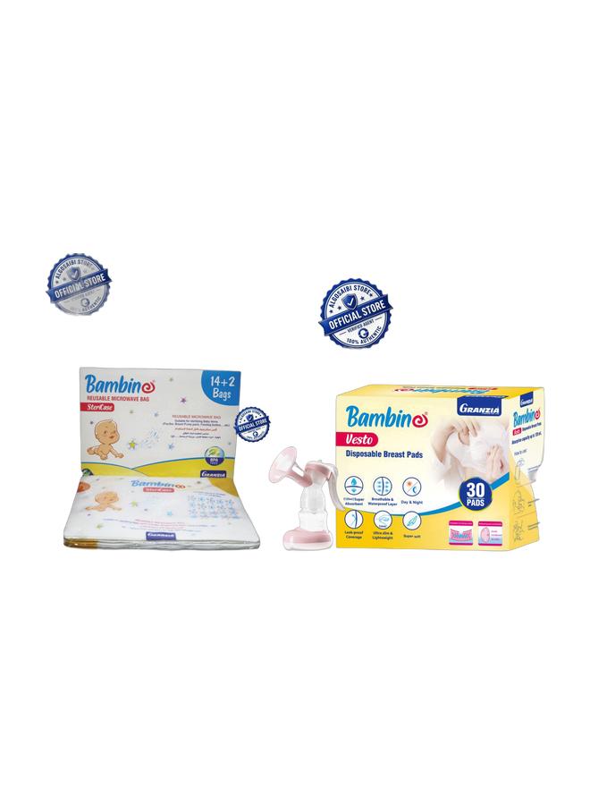 Granzia Softfeed Manual Breast Pump + Vesto Disposable Breast Pads + Stericase Microwave Sterilising Bags + Pacifita 100% Silicon Pacifier Bundle - Image 2