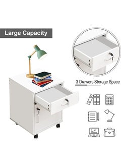 LEDIN Movable Filing Cabinet with 1 Drawer and 1 Door Lockable Office Cabinet with Wheels in White Industrial Wood  - Image 3
