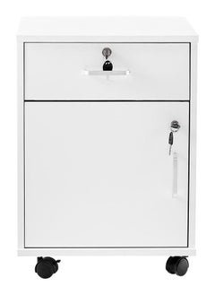 LEDIN Movable Filing Cabinet with 1 Drawer and 1 Door Lockable Office Cabinet with Wheels in White Industrial Wood  - Image 2
