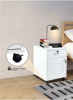 LEDIN Movable Filing Cabinet with 1 Drawer and 1 Door Lockable Office Cabinet with Wheels in White Industrial Wood  - Image 4