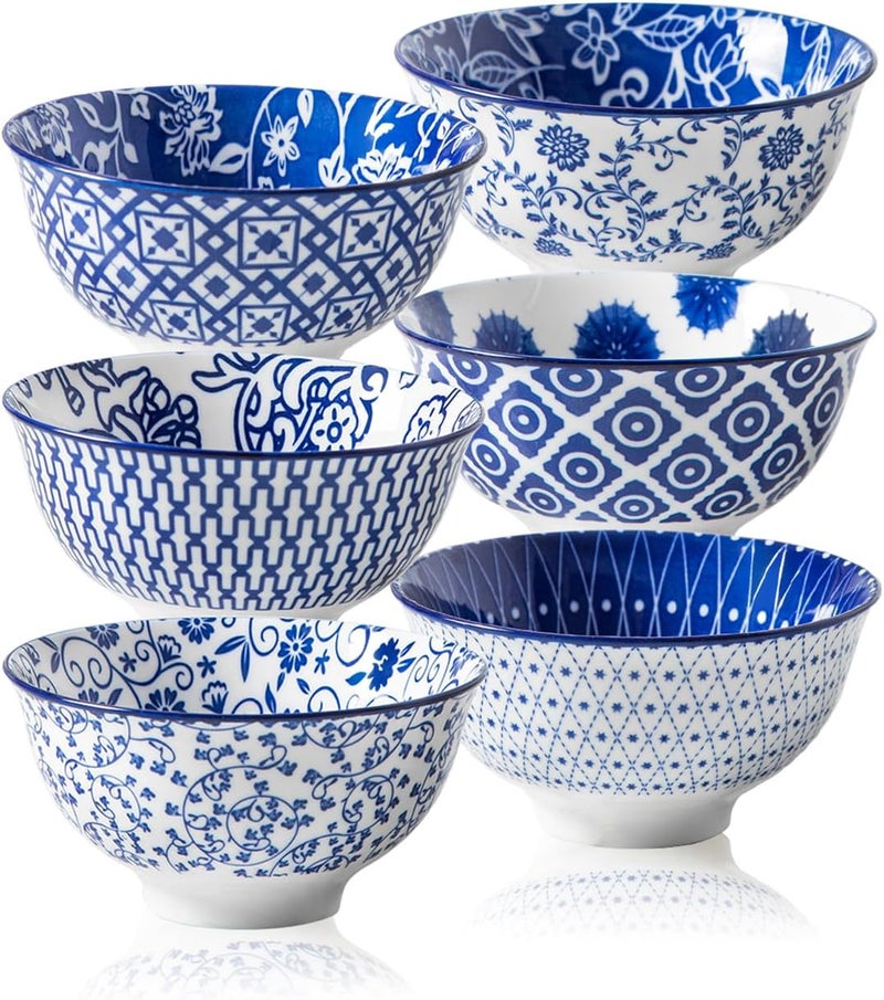 Cerkik Ceramic Dessert Bowls Set  12 Oz Small Cereal Bowls 475 Inch Ice Cream Bowl for Fruit Snack Dipping Sauce Side Dishes  Microwave Dishwasher Safe  Set of 6  Vintage Blue - Image 1