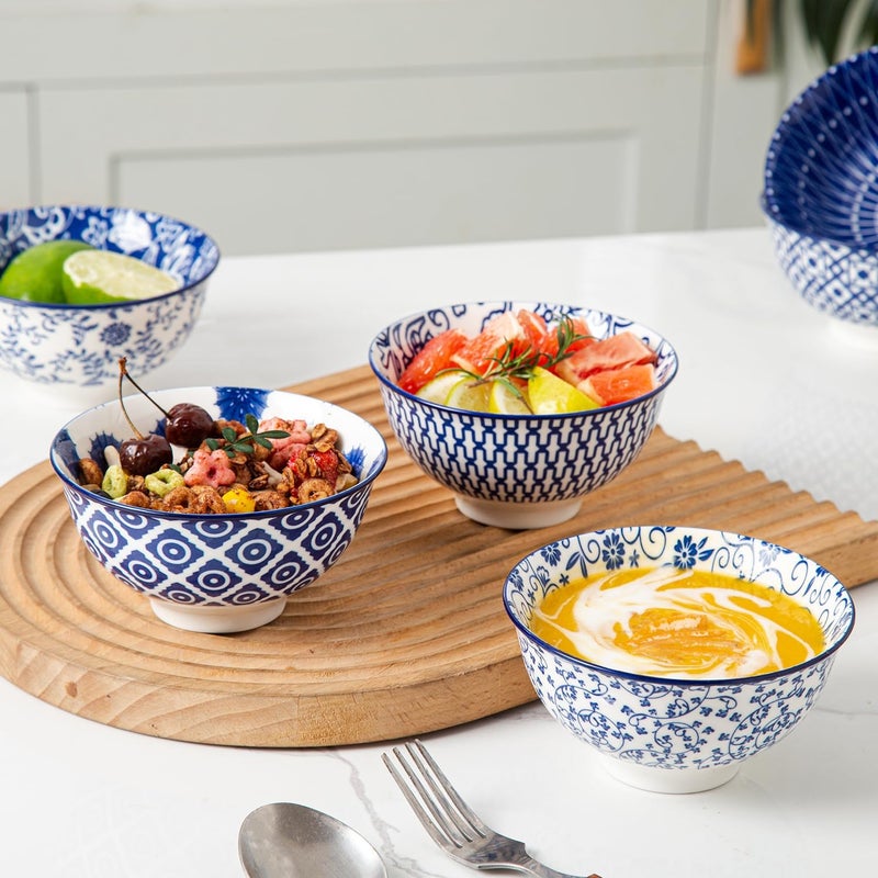Cerkik Ceramic Dessert Bowls Set  12 Oz Small Cereal Bowls 475 Inch Ice Cream Bowl for Fruit Snack Dipping Sauce Side Dishes  Microwave Dishwasher Safe  Set of 6  Vintage Blue - Image 3