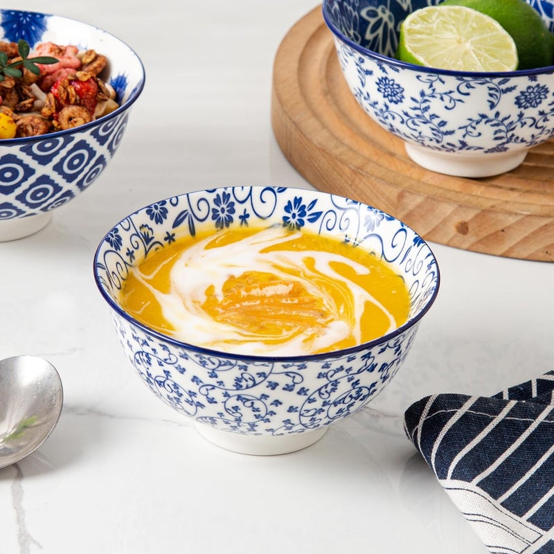 Cerkik Ceramic Dessert Bowls Set  12 Oz Small Cereal Bowls 475 Inch Ice Cream Bowl for Fruit Snack Dipping Sauce Side Dishes  Microwave Dishwasher Safe  Set of 6  Vintage Blue - Image 5
