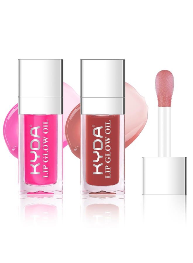 KYDA 2 Colors Hydrating Lip Glow Oil, Moisturizing Lip Oil Gloss, Transparent Plumping Lip Gloss, Lip Oil Tinted for Lip Care and Dry Lips, 007+012 - Image 1