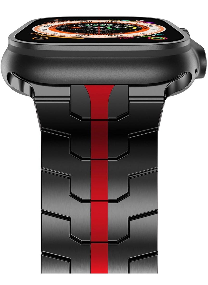 ELTRAZONE Stainless Steel Strap for iWatch 49mm 46mm 45mm 44mm 42mm – Black/Red Replacement Band for Apple Watch Ultra 3 | Ultra 2 | Ultra | Series 10 9 8 7 SE 6 5 4 3 2 1 – Stylish, Durable, and Adjustable - Image 1