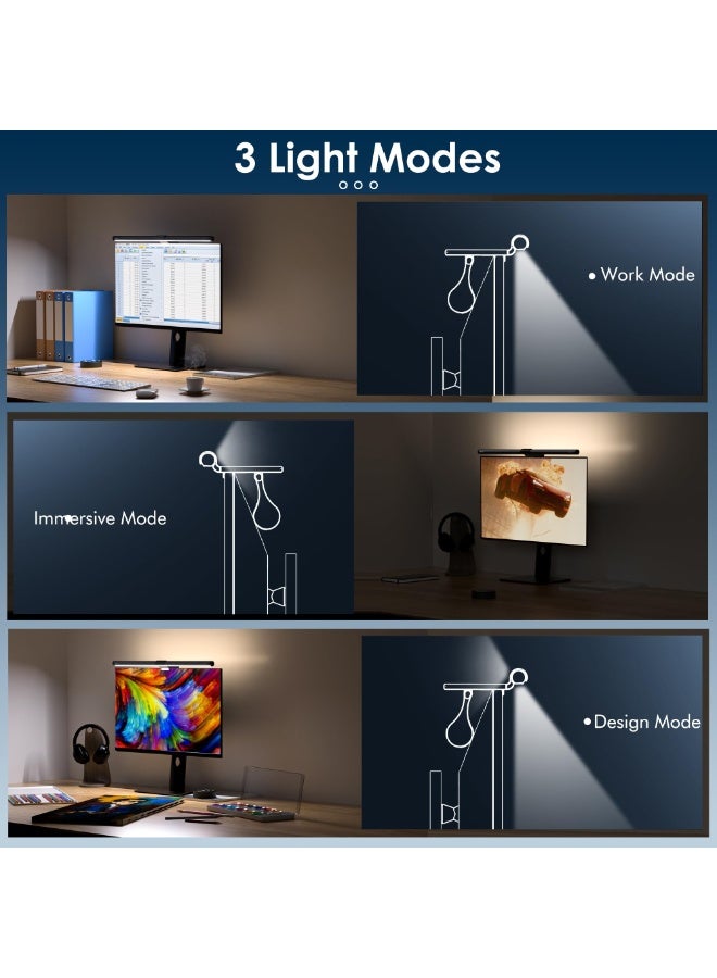 إتش بي إم واي شريط إضاءة للشاشة، مصباح كمبيوتر RGB بـ 7 ألوان و3 أوضاع إضاءة رئيسية. مشبك منزلق بوزن إضافي يناسب جميع الشاشات، تعتيم سلس غير متدرج، إضاءة مكتبية للألعاب مريحة للعين ومضادة للتوهج، يعمل بـ USB، مثالي للمكتب والمنزل والألعاب (أسود). - Image 3