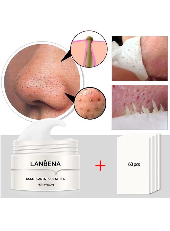 LANBENA Nose Plants Pore Strips，Blackhead Remover Mask,Pore Cleanser Purifying Peel off Face Mask with 60 PCS Strips, Plants Aloe Blackhead Remover Facial Mask - Image 2