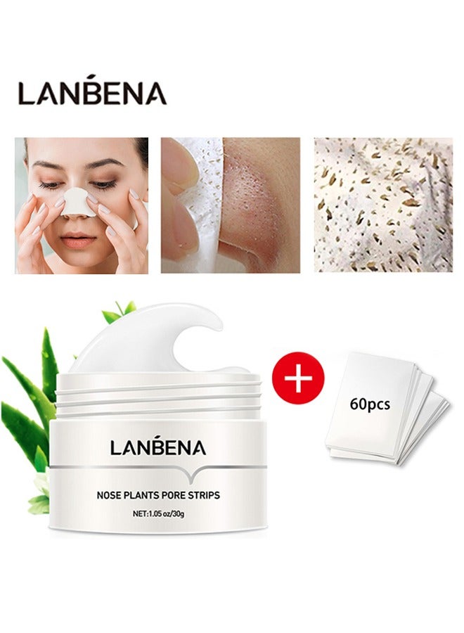 LANBENA Nose Plants Pore Strips，Blackhead Remover Mask,Pore Cleanser Purifying Peel off Face Mask with 60 PCS Strips, Plants Aloe Blackhead Remover Facial Mask - Image 1